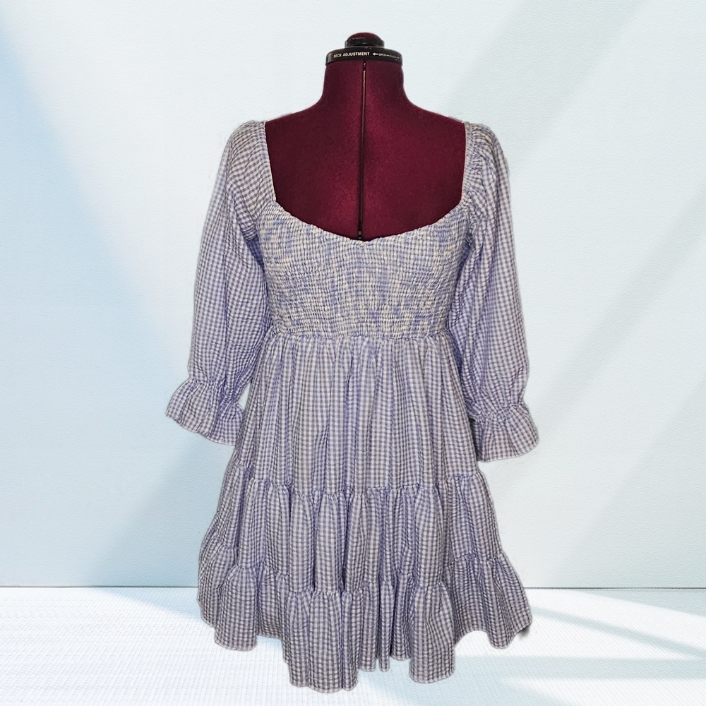 Mable Gingham Babydoll Cottagecore Ruffle Mini Flirty Dress - Picture 2 of 14